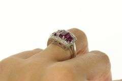 14K White Gold Emerald Cut Pink Tourmaline Diamond Halo Ring