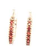 14kt Yellow gold garnet hoop earrings