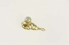 14K Yellow Gold Retro Pearl Diamond Cut Textured Pendant