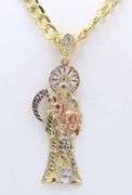 14kt Yellow gold Santa Muerte cubic zirconia pendant on chain