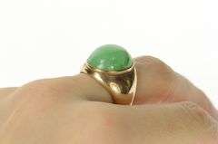 10K Yellow Gold Oval Jade Cabochon Retro Statement Ring