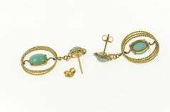 14K Yellow Gold Turquoise Rope Twist Dangle Screw Back Earrings