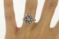 14K Yellow Gold 1.00 Ctw Diamond Vintage Cluster Cocktail Ring