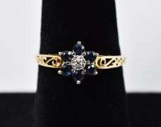 Fantastic 10K Yellow Gold Blue Sapphire and Diamond Ring