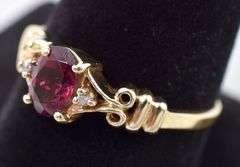 Majestic 14K Yellow Gold Pink Gemstone and Diamond Ring