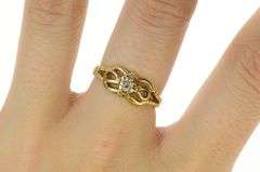 18K Yellow Gold Diamond Solitaire Retro Simple Promise Ring
