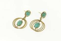 14K Yellow Gold Turquoise Rope Twist Dangle Screw Back Earrings
