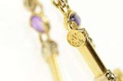 14K Yellow Gold Ornate Oval Amethyst Bar Link Statement Bracelet