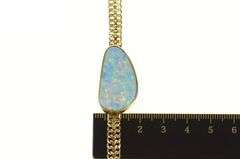 14K Yellow Gold Ornate Oval Natural Opal Squared Chain Bracelet