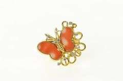 18K Yellow Gold Coral Diamond Butterfly Hinged Band Cocktail Ring