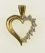 10K Yellow Gold Vintage Heart Simple CZ Love Symbol Pendant
