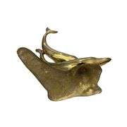 1970s Hollywood Regency Solid Brass Swimming Dolphins Sculpture 16 Inch
