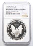 PF68 UCAM 1995-W American Silver Eagle Anniv Error REV Struck Thru NGC