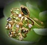 Fascinating 14K Yellow Gold Peridot & Tourmaline Ring