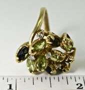 Fascinating 14K Yellow Gold Peridot & Tourmaline Ring