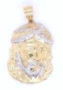 14kt Yellow gold side face large Jesus pendant