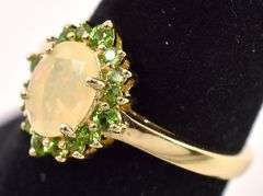 Vermeil Sterling Silver Yellow Opal and Green Cz Gemstone Ring