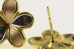14K Yellow Gold Tri Tone Vintage Plumeria Flower Stud Earrings