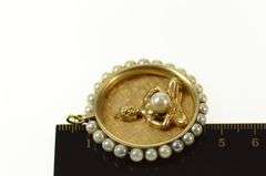14K Yellow Gold Tibetan Buddhist Ornate Retro Pearl Medallion Pendant