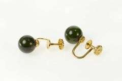 14K Yellow Gold Retro 1960's Nephrite Sphere Screw Back Earrings