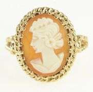10K Yellow Gold Oval Carved Shell Cameo Vintage Ring