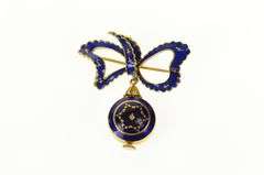 18K Yellow Gold Altair Victorian Blue Enamel Watch Bow Pin/Brooch