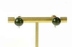 14K Yellow Gold Retro 1960's Nephrite Sphere Screw Back Earrings