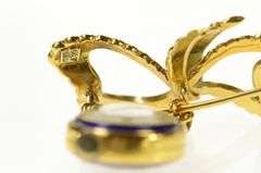 18K Yellow Gold Altair Victorian Blue Enamel Watch Bow Pin/Brooch
