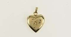 14K Yellow Gold Diamond Cut Heart Photo Locket Love Pendant