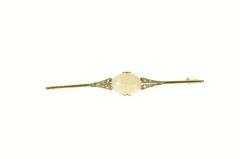 14K Yellow Gold Oval Natural Opal Victorian Diamond Bar Pin/Brooch