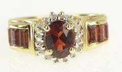 14K Yellow Gold Oval Garnet Vintage Halo Statement Ring