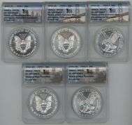 Flawless 2021 American Eagle $1 Silver Dollar 5-Coin Set. ANACS MS70