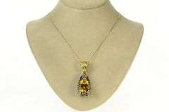 18K Yellow Gold 24.89 Ctw Pear Citrine Ornate Pave Frog Pendant