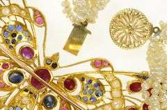 22K Yellow Gold Ruby Sapphire Pearl Butterfly Layered Strand Necklace