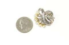 14K White Gold 0.75 Ctw Ornate 1940's Diamond Pearl Swirl Pin/Brooch