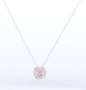 14kt White gold top light brown and white diamond halo pendant on chain necklace