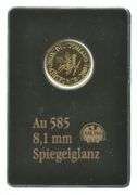 2001 Germany 1 Pfennig .585 Gold 8,1mm Spiegelgianz MDM
