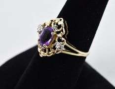 Beautiful 10K Yellow Gold Amethyst and Diamond Ring