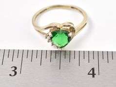Sterling Silver Green Heart and White CZ Ring
