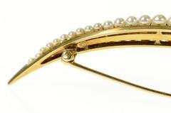 14K Yellow Gold 0.81 Ctw Victorian Diamond Pearl Moon Pin/Brooch