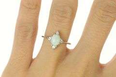 14K White Gold Natural Opal Diamond Accent Statement Ring