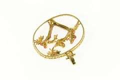 18K Yellow Gold Denny Wong Coral Tree Diamond Birds Oval Pendant