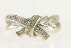 14K White Gold Diamond Bow Ribbon Vintage Statement Ring