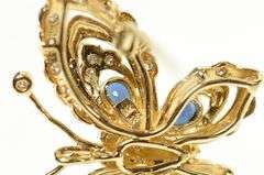 14K Yellow Gold Ornate Sapphire Diamond Butterfly Pin/Brooch
