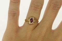 14K Yellow Gold Marquise Ruby Diamond Halo Bypass Ring