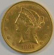 Blazing Choice BU 1881 $5 Liberty Gold Piece. Full strike
