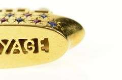 18K Yellow Gold Ruby Sapphire Cruise Liner Ship Bon Voyage Pendant