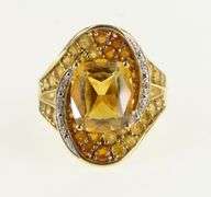 10K Yellow Gold Oval Citrine Diamond Pave Citrine Swirl Ring