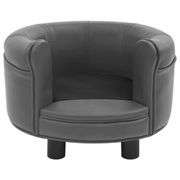 Gray Plush and Faux Leather Dog Sofa