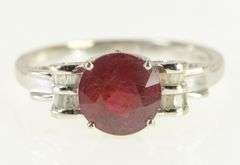 10K White Gold Natural Ruby Baguette Diamond Bow Ring